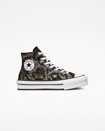 Pantofi Platforma Fete Converse Chuck Taylor All Star EVA Lift Butterfly Shine Inalti Negrii Aurii Albi | RO AGSNJ309